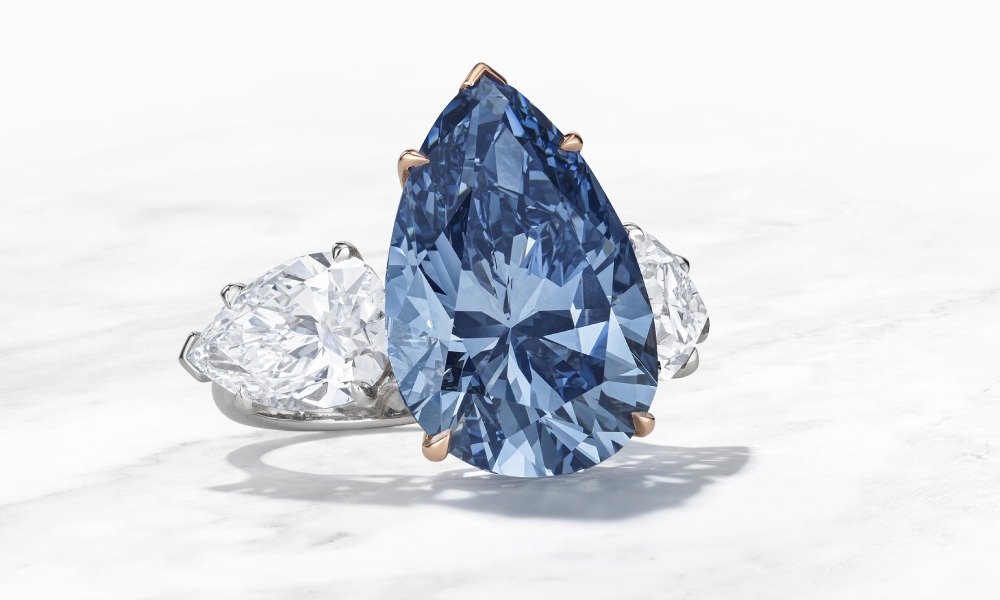 Winston Blue Diamond – 13.22-Carat Flawless Fancy Vivid Blue, Sold for $23.8 Million, One of the 10 Most Expensive Diamonds in the World.