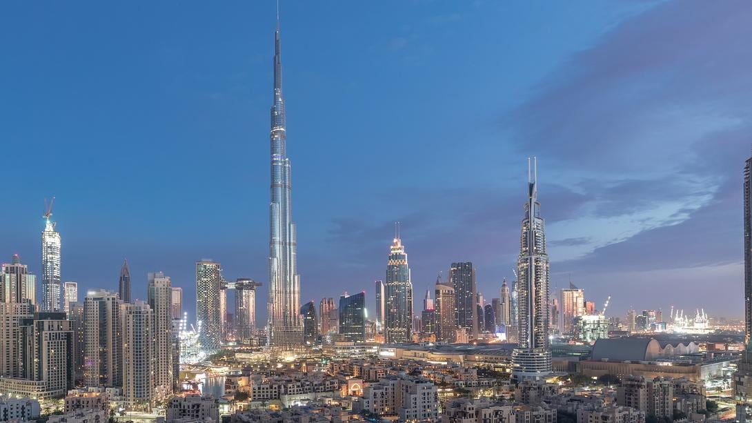 Iconic skyline and Burj Khalifa in Dubai – showcasing its place in the 10 Most Expensive Travel Destinations.