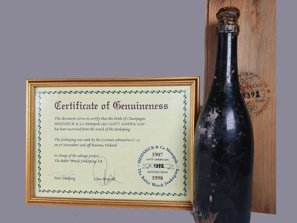 Shipwrecked 1907 Heidsieck – Historic Champagne recovered from sea, part of the 10 Most Expensive Wines in the World.