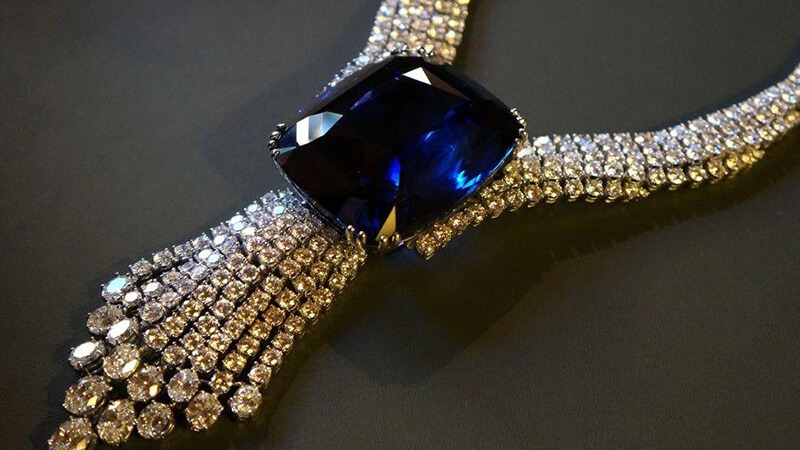 The Blue Belle of Asia from the 10 Most Expensive Jewelry in the world featuring a 392-carat Sri Lankan blue sapphire.