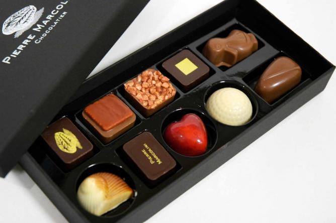 Assorted Pierre Marcolini chocolates from the 10 Best Chocolates in the World using exotic, bean-to-bar ingredients.