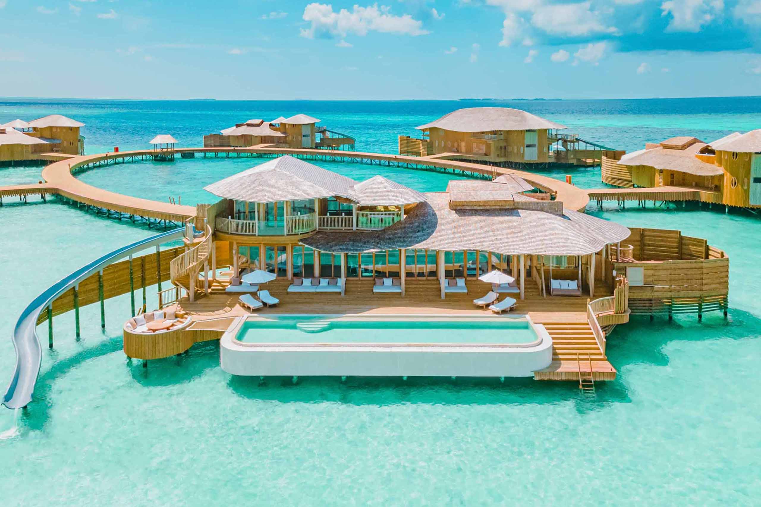 Soneva Jani, Maldives: Luxury overwater villas and slides at one of the 10 Best Luxury Resorts in the World.