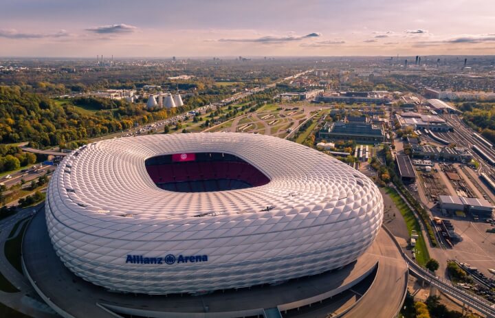 FC Bayern Munich stadium, included in the 10 Most Famous Football Clubs in the World, dominant in German and European football.