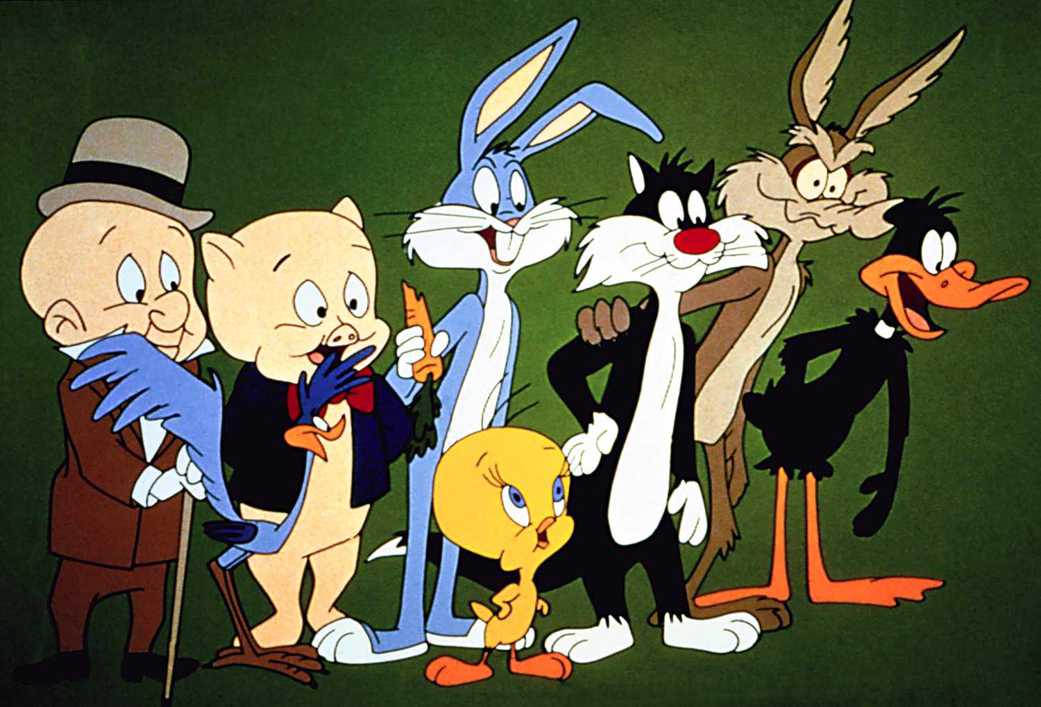 Bugs Bunny and friends in a colorful group shot from the 10 Most Popular Cartoons in the World.