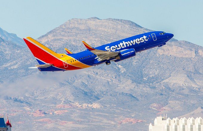 Southwest Airlines colorful jet – 10 Most Popular Airlines in the World for low-cost, reliable, and customer-friendly flying.