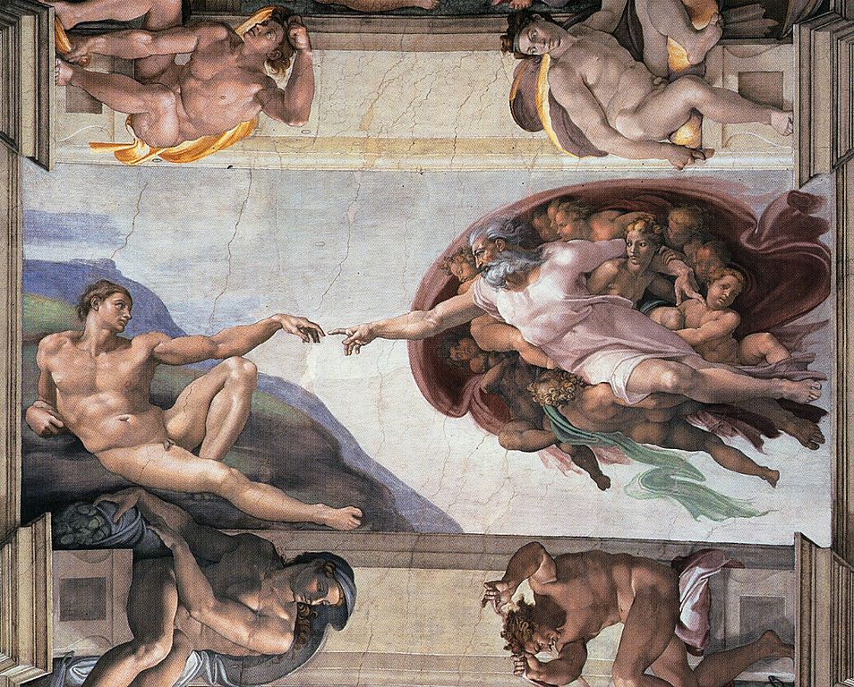 The Creation of Adam by Michelangelo, part of the 10 Most Famous Paintings in the World, in the Sistine Chapel, Vatican.