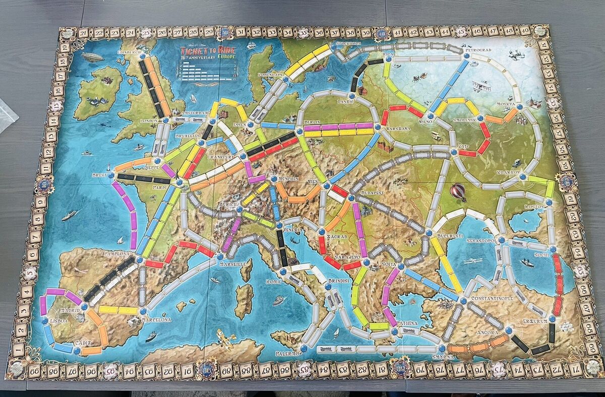Ticket to Ride board game with colorful train cards from the 10 Most Popular Board Games in the World lineup.