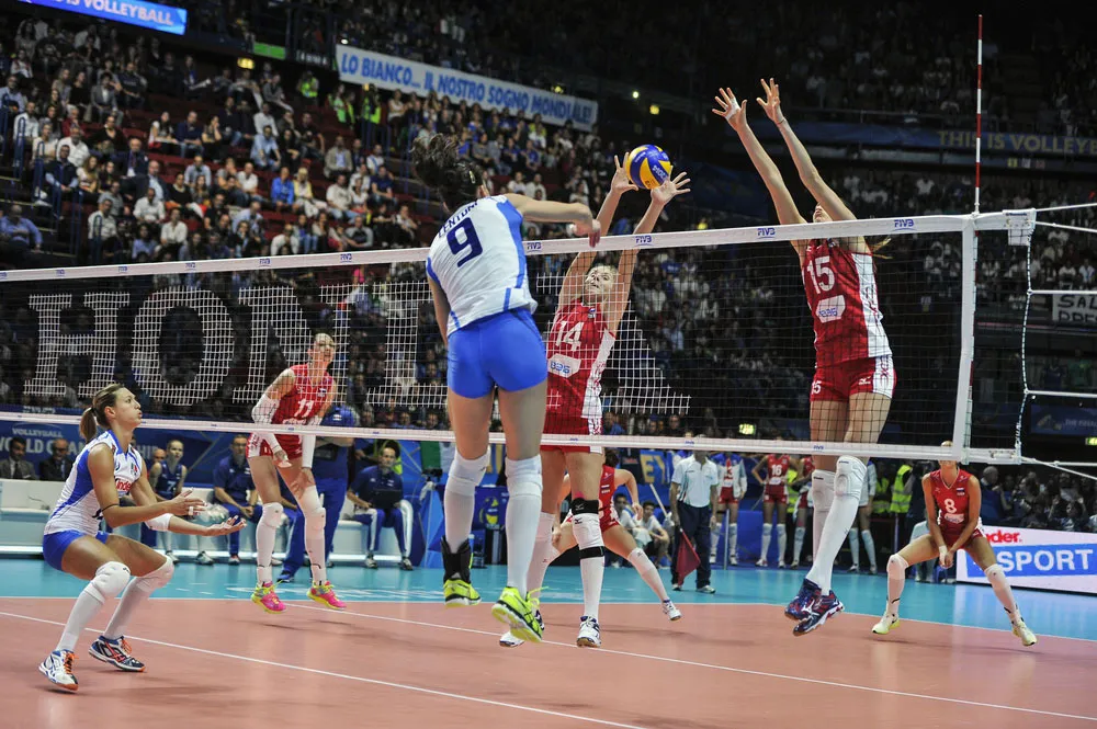 Professional volleyball team playing, highlighting its spot in the 10 Most Popular Sports in the World.