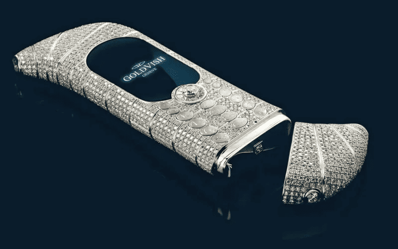 GoldVish Le Million in the 10 most expensive phones in the world, shaped like a dagger and covered in diamonds and gold.