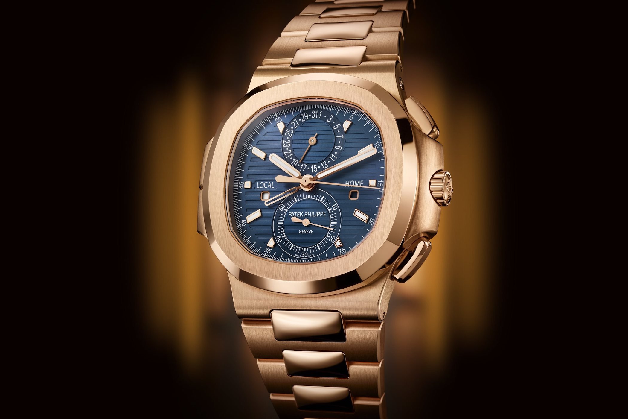 Ultimate Luxury Watch Buying Guide highlighting Patek Philippe Nautilus in rose gold with water resistance up to 120m.