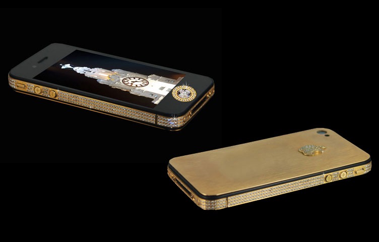 Stuart Hughes iPhone 4s Elite Gold from the 10 most expensive phones in the world, encrusted with rare diamonds and solid gold.
