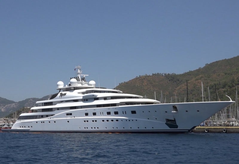 10 Most Expensive Superyachts in the World – Topaz, a $527 million luxury yacht owned by Sheikh Mansour, featuring lavish pools and a cinema
