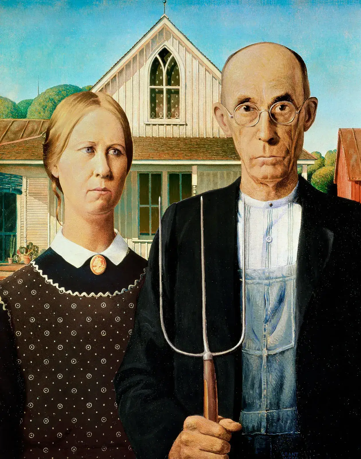 American Gothic by Grant Wood, one of the 10 Most Famous Paintings in the World, on display in Chicago’s Art Institute.
