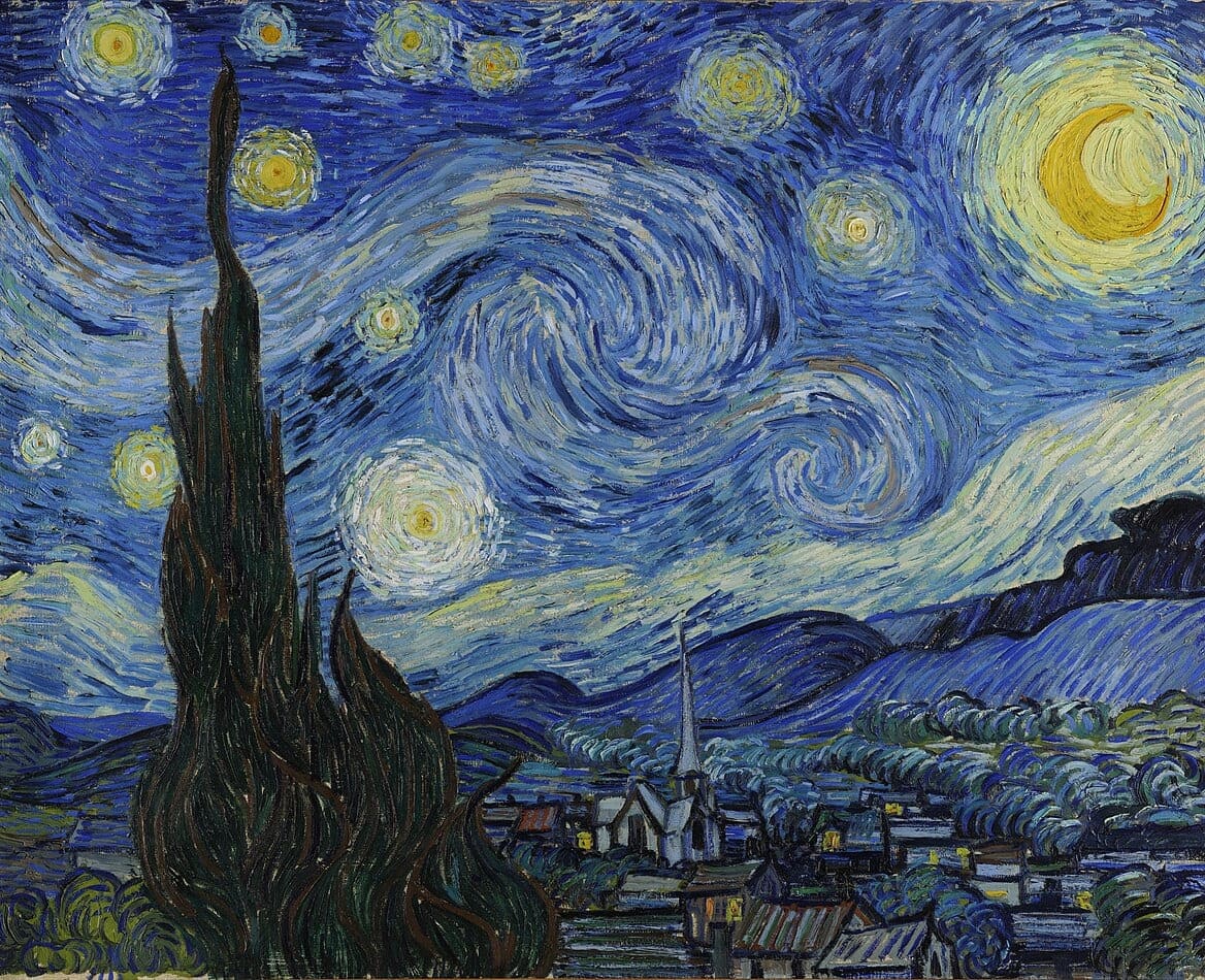 The Starry Night by Vincent van Gogh, among the 10 Most Famous Paintings in the World, showcased at MoMA New York.